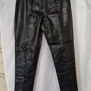 ASOS Black Leather Trousers with Button Detail